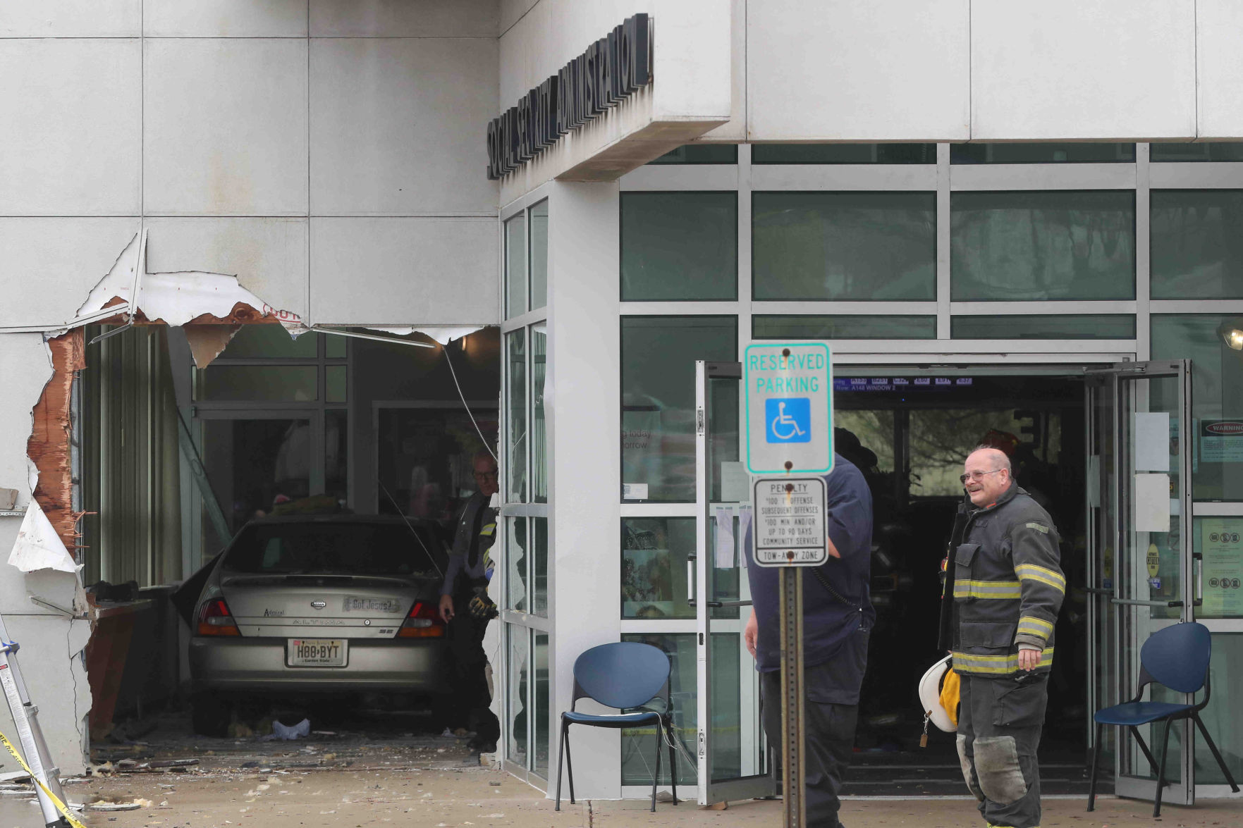 Car crash through Social Security Building